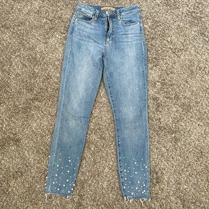 High rise ankle skinny jeans with pearls
